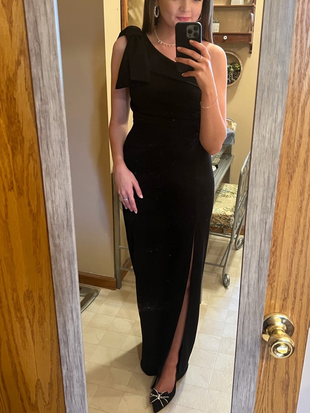 Emerald Sundae Black Floor Length Dress with Bow Detail